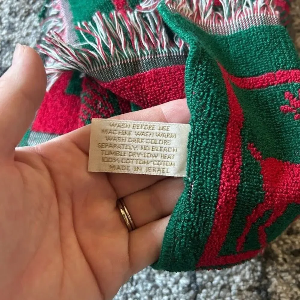 Vtg Shula for Renaissance CHRISTMAS BATH HAND TOWEL Israel Egyptian Cotton Red